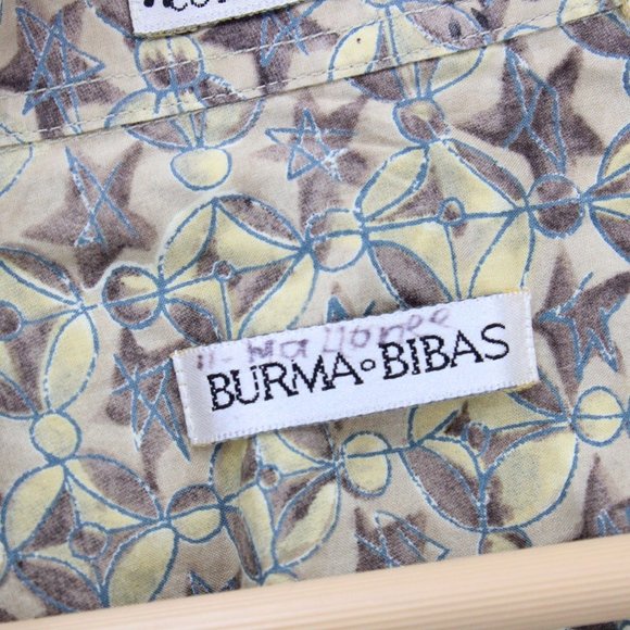 Vintage Burma Bibas Hawaiian Shirt Mens Beige Button Down Collared Size Large L - Picture 6 of 10